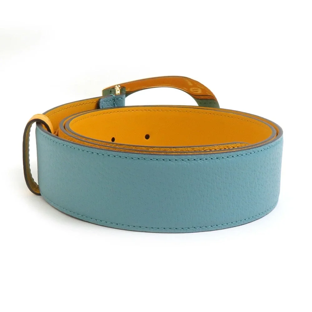 Gucci Blue Leather Belt with Gold G Buckle